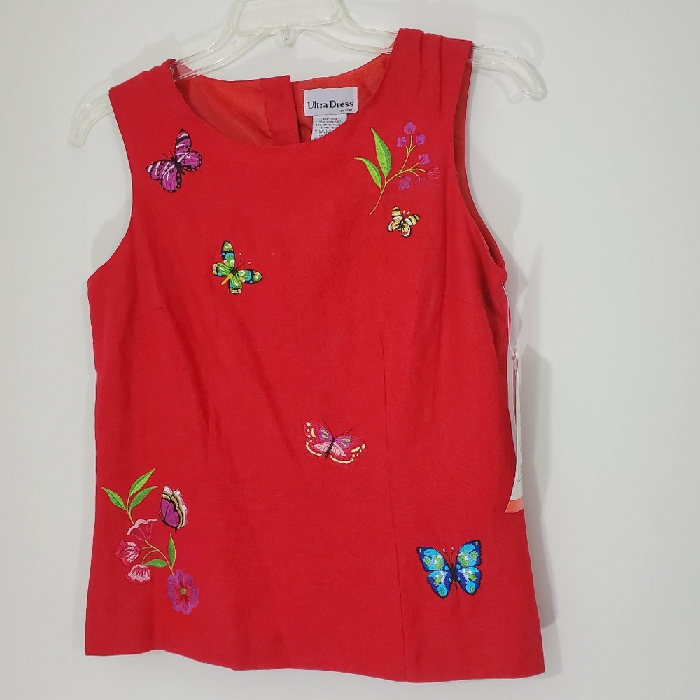 NWT Ultra Dress Red Linen Top, Size 10
